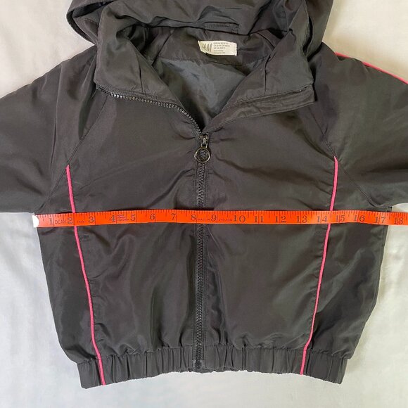 H&M Girls Jacket Size M Windbreaker Lined Removeable Hood Black Pink Trim - Picture 6 of 10